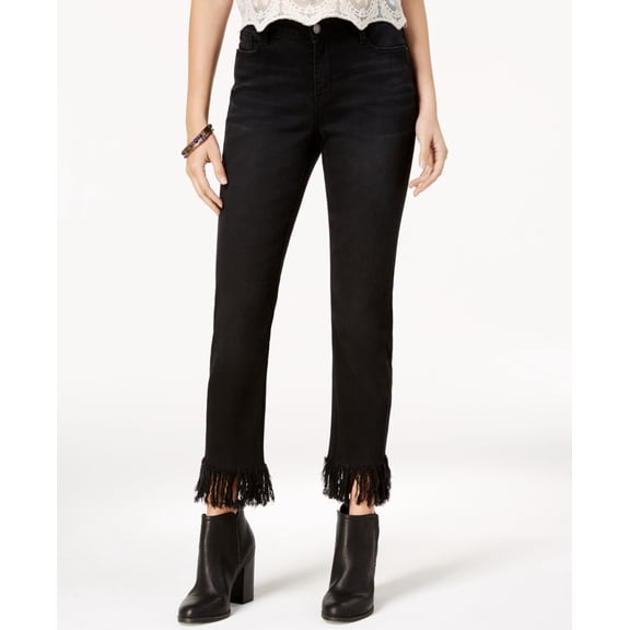 Black Daisy Juniors Frayed Hem Straight Leg Jeans Iris 7