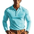 thumbnail image 3 of YOIAVAIOY Men's Waffle Knit Shirts Casual Basic Long Sleeve Button Down T-Shirt Fashion Lapel Collar Slim Fit Soft Pullover Tops Light Blue XXXL, 3 of 6