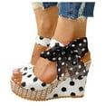thumbnail image 3 of HWRETIE Wedge Heels Womens Sandals Ladies Platform Wedges Heel Sandals Fashion Dot Lace-Up Shoes Footwear White 7(37), 3 of 9
