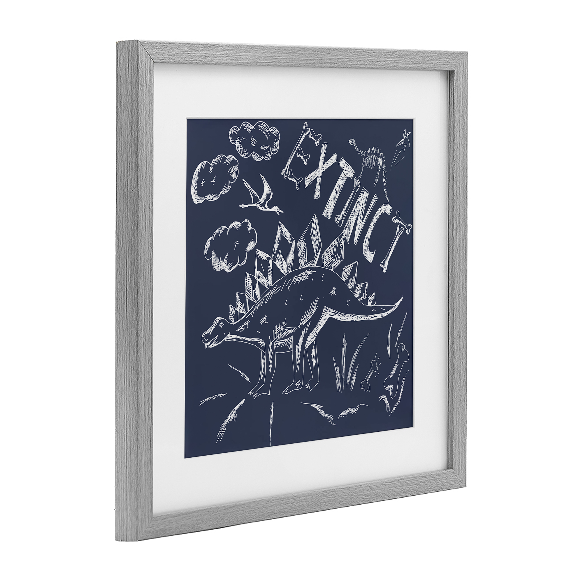 Sketchy Extinct Dinosaur Gray Framed Print Under Glass, design by HUE and MI and Sangita