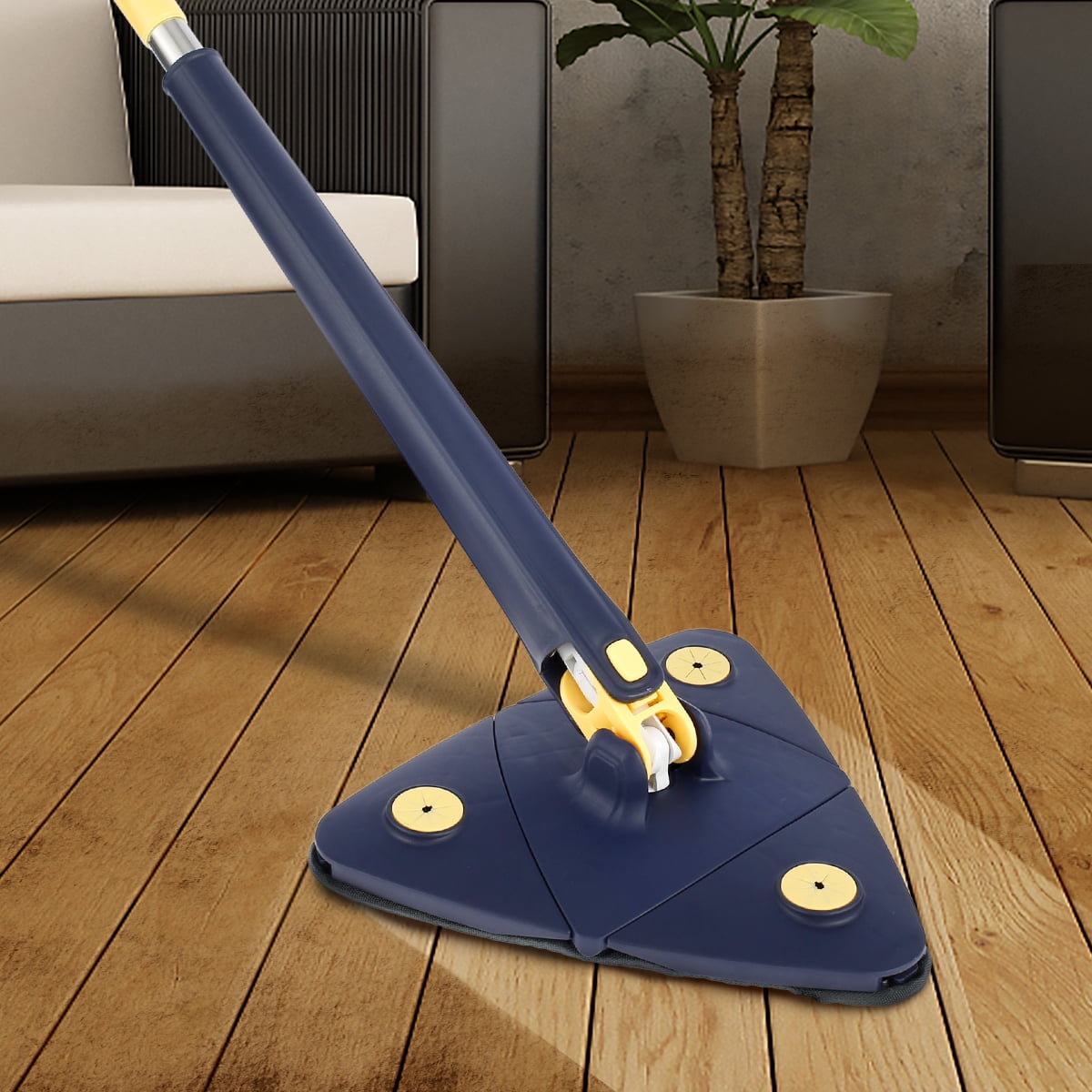 Lieonvis Cleaning Mop,360 Degrees Rotatable Adjustable Wall Mop Cleaner  Extendable 51Inch Triangle Automatic Water Squeezing Mop with 2 Replacement
