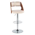thumbnail image 4 of Cecina Mid-Century Modern Adjustable Height Barstool with Swivel in Chrome and Faux Leather - Set of 2 (Walnut, Cream, Wheel Footrest), 4 of 6