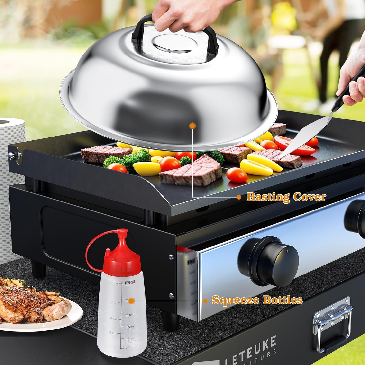 130 Pcs Griddle Accessories Set with Long/Short Spatulas Scraper & Basting Cover, Stainless Steel Grill Cooking Kit for Teppanyaki Camping - Griddle Accessories Kit for Men Women