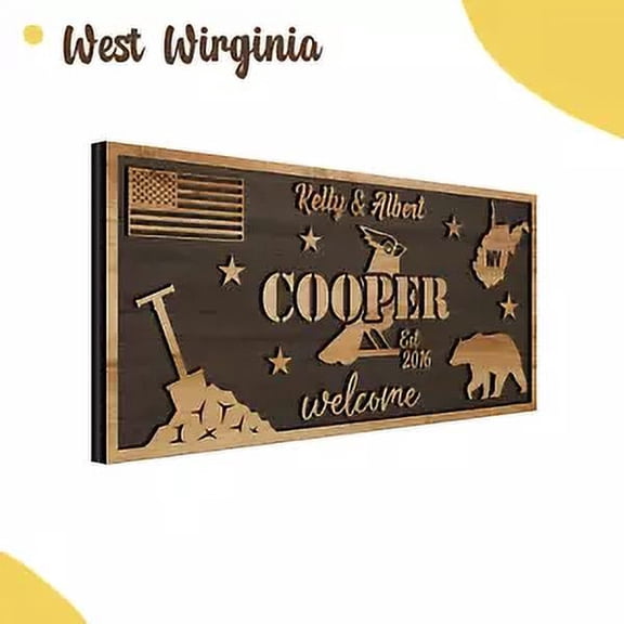 Custom 3D West Virginia State Welcome Sign, Personalized Family Name Plaque