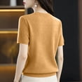 thumbnail image 3 of Dwellite Womens Short Sleeve Sweaters Knitted Round Neck Sweater Shirts Business Casual Work Tops 2026 Summer Solid Clothes Khaki S, 3 of 5