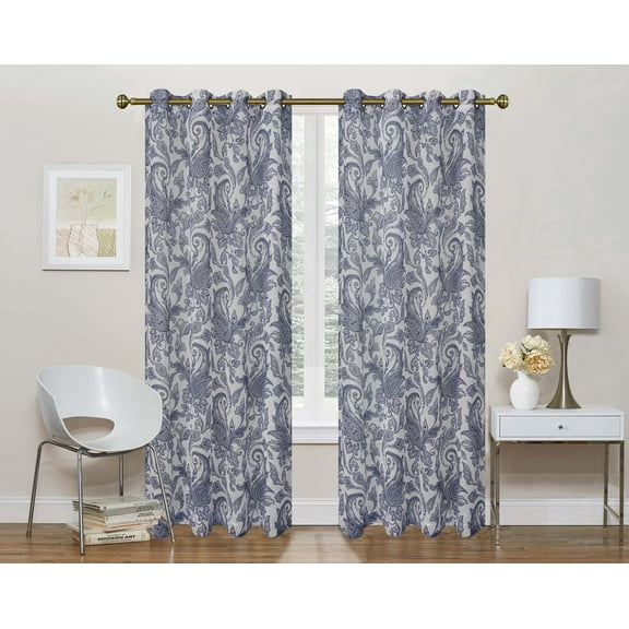 Regal Home Collections Semi Sheer Shabby Chic Paisley Grommet Top Curtain Panel Pair - Purple