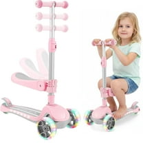 3 Wheel Scooter for Kids Ages 2-10 Years, 2 in 1 Kick Kids Scooter with Swivel Seat, Flashing Wheels and Light up Deck, 4 Adjustable Heights, Lean to Steer, Suitable for Boys & Girls Aged 2 