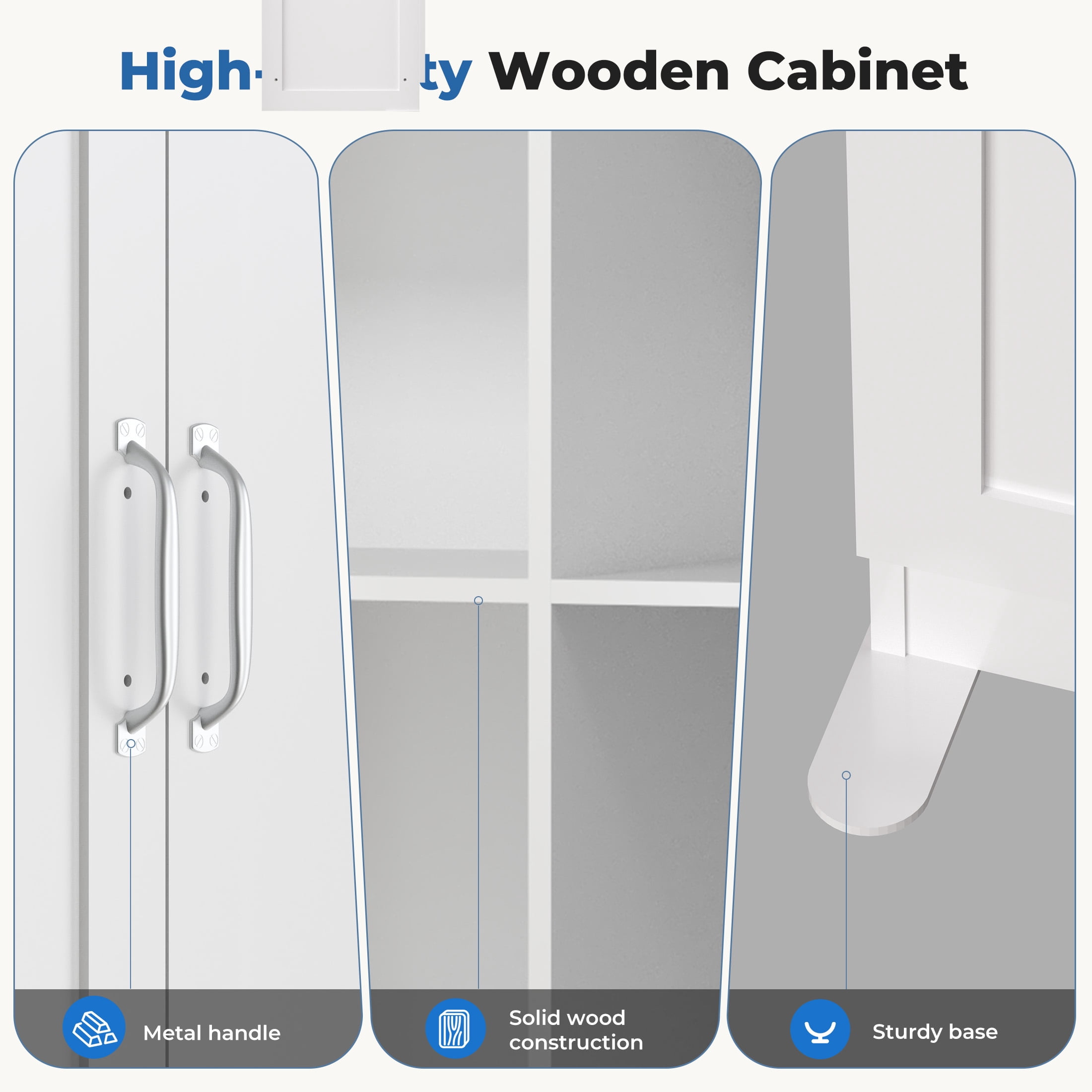 CONCETTA 71 inch Wooden Storage Cabinet, Freestanding Cupboard, 4-Tier Home Organizer for Kitchen, Living Room, Bedroom, Pantry, White