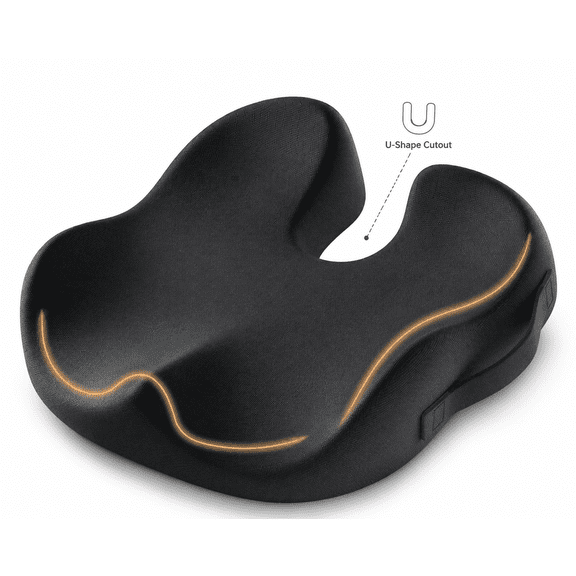 Seat Cushion for Office Chair, Memory Foam Coccyx Cushion for Sciatica Pain Relief – Ergonomic Pressure Relief Pad for Car, Home, Hip and Tailbone – Black