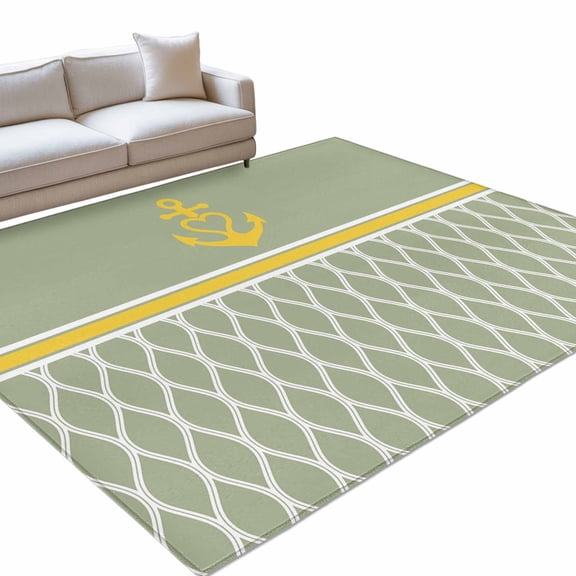 Vintage Anchor Texture Area Rug, Sage Green Geometric Classic Non-Slip Felt Rubber Backing Rectangle Indoor Carpet Washable Rugs for Living Room Bedroom 8x10ft