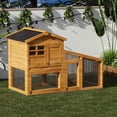 thumbnail image 1 of Small Animal Cage 2-Story - Weatherproof Wooden Hutch with Leak-Proof Tray & Metal Ramp for Rabbits/Guinea Pigs/Chickens, Indoor/Outdoor Use, Natural Wood Color, 1 of 6