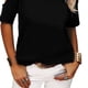 thumbnail image 4 of Camiseta de manga corta de color puro para mujer Blusa de manga corta de color liso transpirable holgada con hombros descubiertos Negro M, 4 of 6