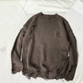 thumbnail image 3 of Joernso Men Sweater Solid Color Ripped O Neck Oversized Couple Sweater for Daily Wear, 3 of 8