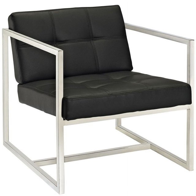 Hawthorne Collections Chaise d'Appoint Moderne en Acier Inoxydable et Vinyle Noir