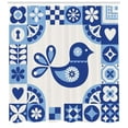 thumbnail image 3 of Folk Art Shower Curtain, Sweet Azulejo Tile Look Floral Pattern with Abstract Bird, Fabric Bathroom Set with Hooks, 69W X 75L Inches Long, Dark Violet Pale Azure Blue White, by Ambesonne, 3 of 3