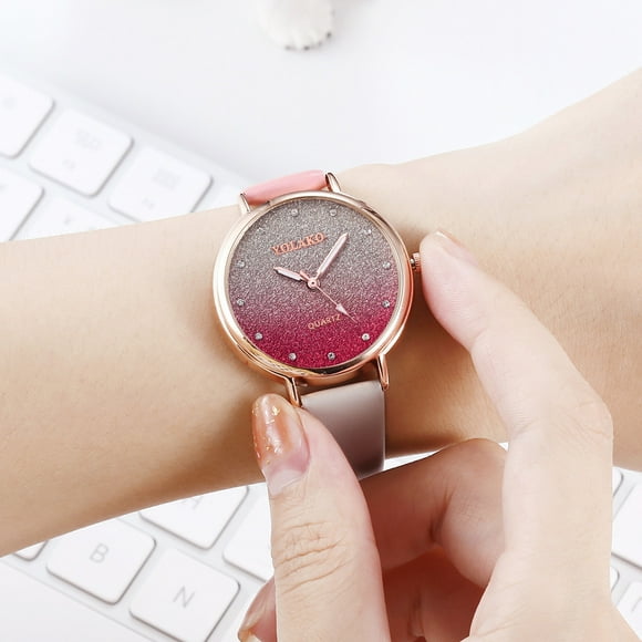 EGNMCR Women's Quartz Watch YOLAKO Fashion Gradient Dial With Diamond Belt Ladies Quartz Watch Quartz Watch