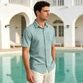 thumbnail image 5 of Uwinwear Mens Button Down Shirts Casual Lightweight Short Sleeve Solid Color Shirt Textured Linen Summer Beach Tops with Pocket,Green,XXL, 5 of 8