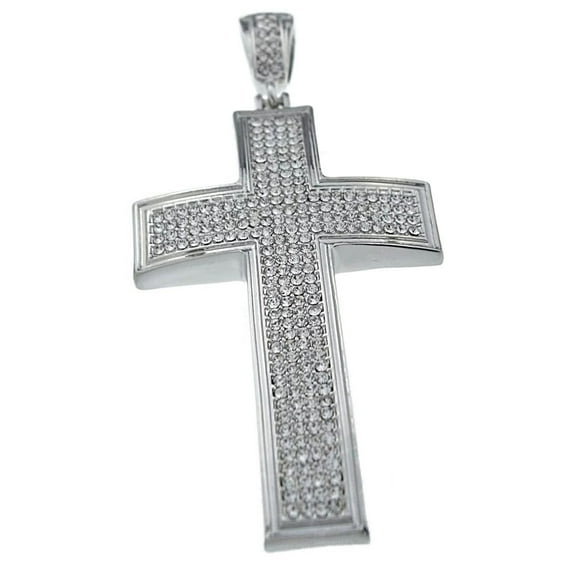 Cross Micro Pave Pendant Hip Hop Jesus  Silver Tone Iced Blinged Bust Down Charm