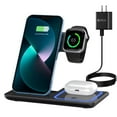 thumbnail image 1 of MAKATA 4-in-1 Wireless Fast-Charging Station (Black) Foldable and Adjustable Stand Compatible with Apple Samsun, Huawei Phones Smart watches and Airpods for Office Home and Travel (Wall Plug Included), 1 of 8