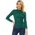 thumbnail image 1 of Blusa de punto de manga larga con cuello alto fruncido para mujer Verde S, 1 of 5