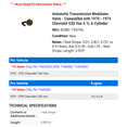 thumbnail image 2 of Automatic Transmission Modulator Valve - Compatible with 1970 - 1974 Chevy G30 Van 4.1L 6-Cylinder 1971 1972 1973, 2 of 2