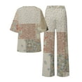 thumbnail image 4 of VISALY Women Pajama Sets Plus Size Loungewear Cotton Linen Sleepwear Floral Printed Matching Pajama Set Peasant Blouses Elbow-Length Tops Loose Pants Khaki 3Xl, 4 of 4