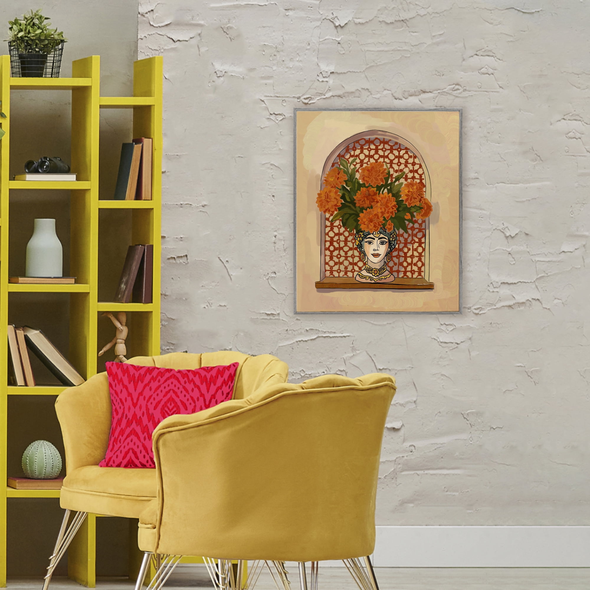 Stupell Industries Ornate Flower Head Vase Gray Framed Giclee Art, design by Amelia Noyes
