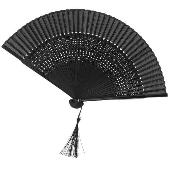 unbranded  Hand Held Fan Black Folding Foldable Dancing Party Women's