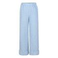 thumbnail image 3 of Tqyyweavej Womens Gingham Pants Elastic High Waist Ruffle Hem Casual Trousers Color Block Wide Leg Plaid Pants with Pockets S-2XL, 3 of 8