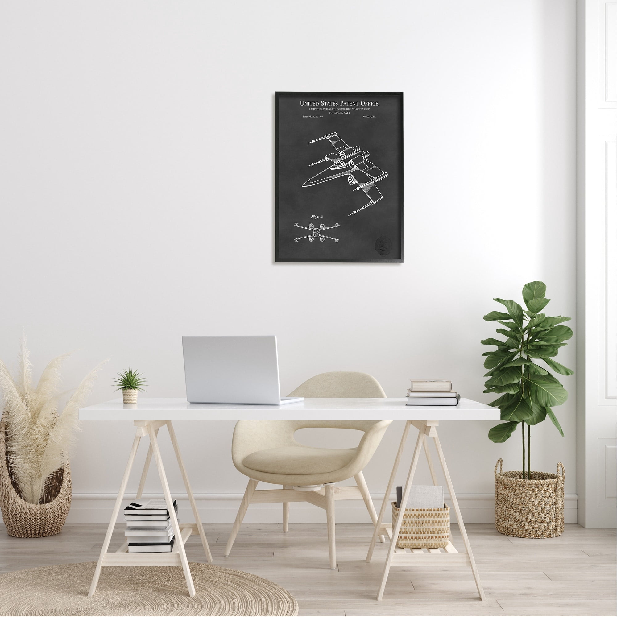Stupell Industries Vintage Spacecraft Aircraft Patent Office Diagram Blueprint Framed Wall Art, 24 x 30, Design by Karl Hronek