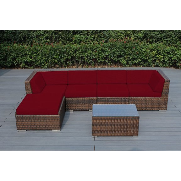 Ohana 6 Piece Outdoor Wicker Patio Furniture Sectional Conversation Set - Mixed Brown Wicker