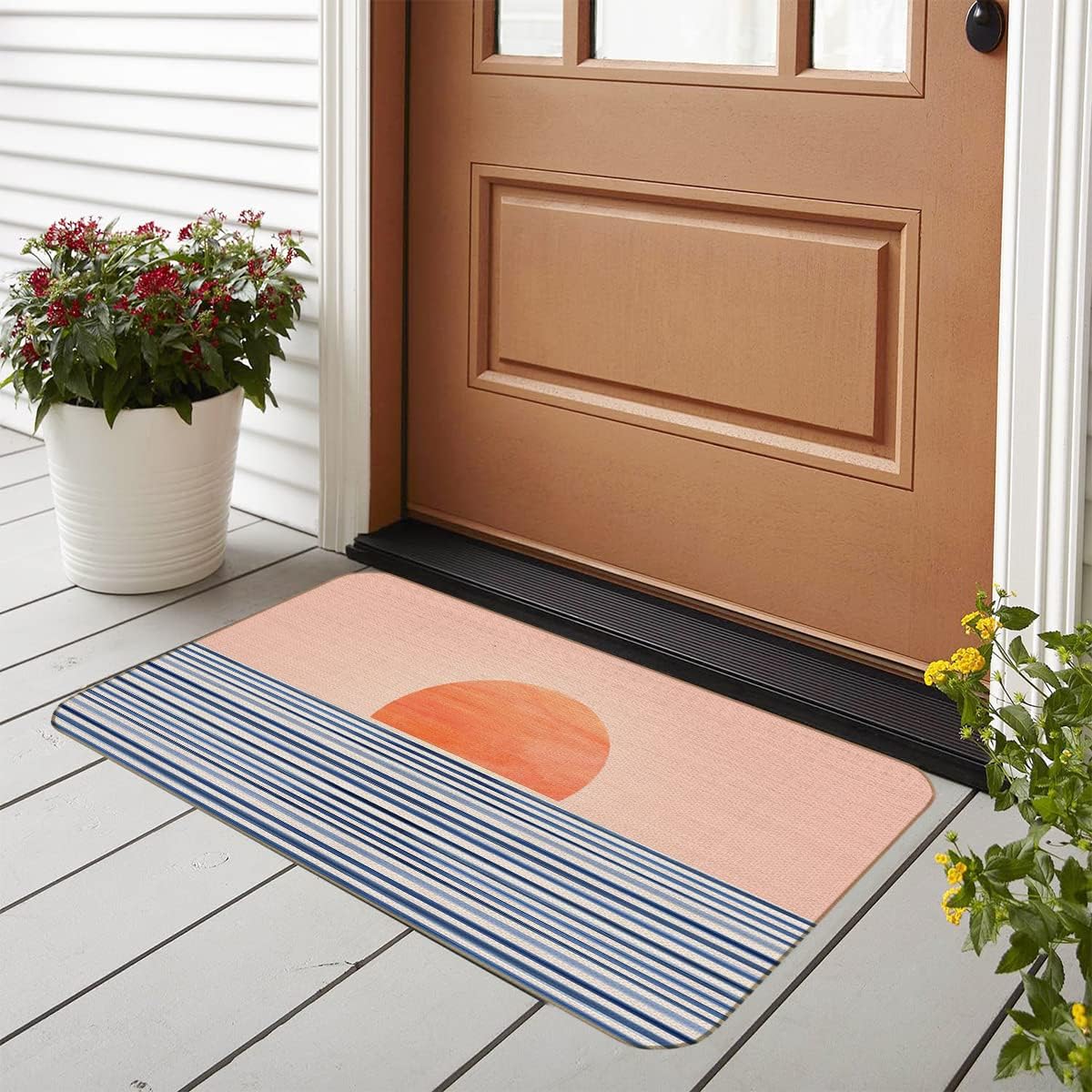 Abstract Boho Sun Horizon Sunrise Seascape Farmhouse Door Mat 17x30 Inch Indoor Outdoor Entrance Doormat Decor for Bohemian Home Office,Nursery Decor,Boho Lover Women Gifts