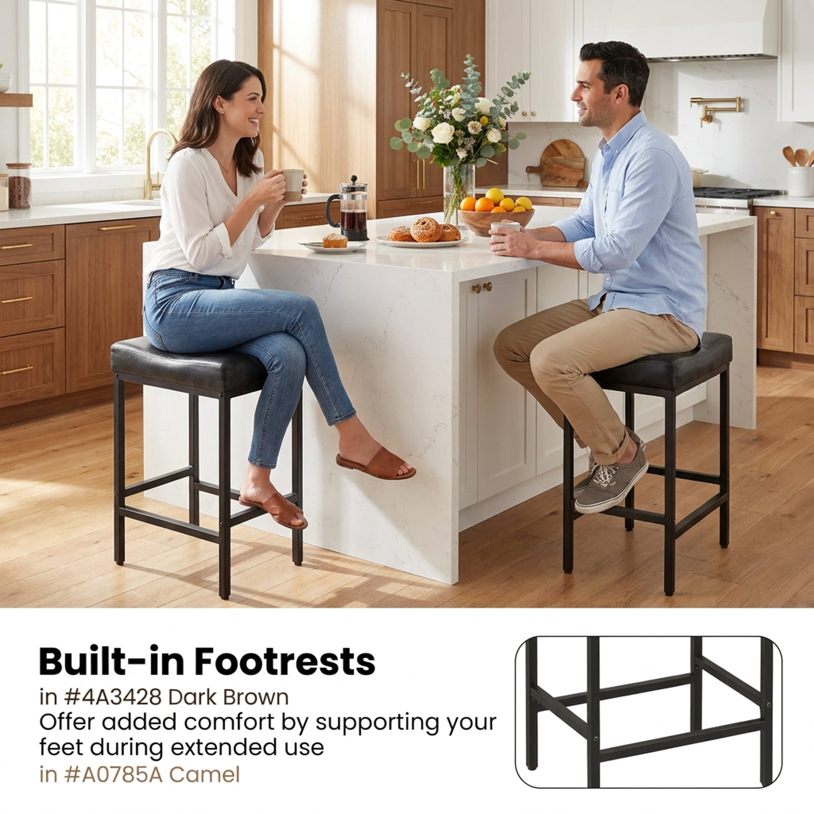 Furnibear Set of 2 25 Inch Counter Height Bar Chairs for Kitchen Island for Kitchen Island Counter Bar Pub Dining Home, Black