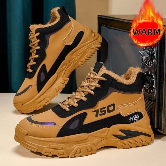 Men'S Winter High-Top Snow Boots with Fleece - Warm Thermal Insulated Cold Weather Boots, Non-Slip Rubber Sole, Lace-Up Ankle Support, Round Toe Design, Streetwear, Winter Boots, Streetwear Footwear