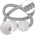thumbnail image 6 of VEGCOO [6 Pack] Magnetic Curtain Tiebacks Convenient Drape Tie Backs Pearl Decorative Rope Holdback Holder for Small, Thin or Sheer Window Drapries (Gray), 6 of 7