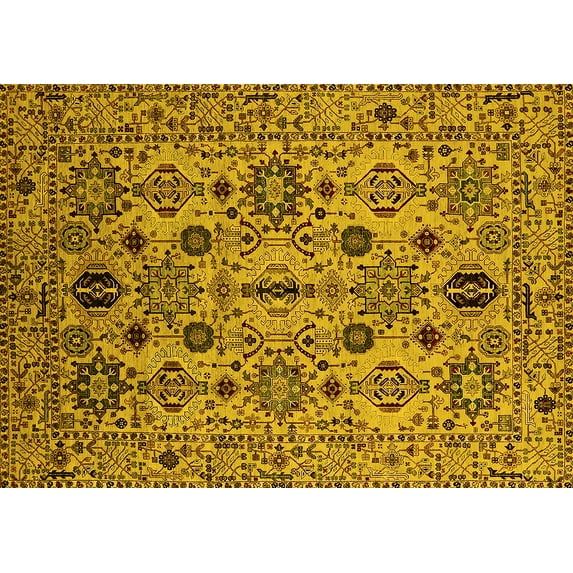Ahgly Company Machine Washable Indoor Rectangle Oriental Yellow Traditional Area Rugs, 3' x 5'