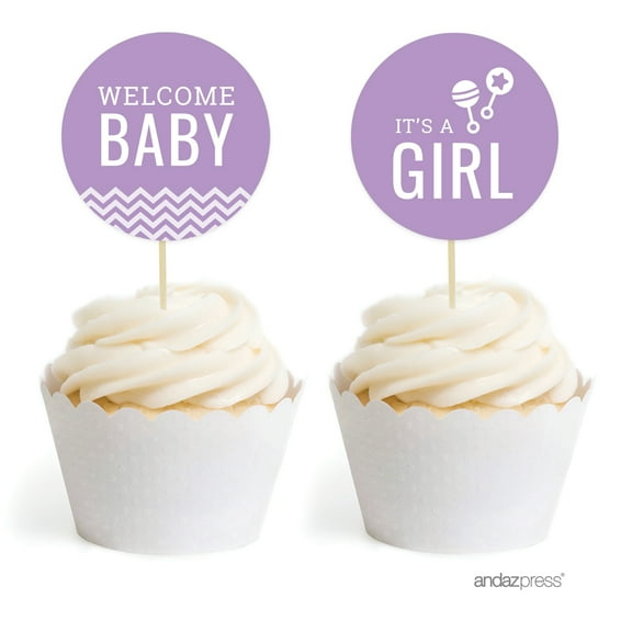 Lavender Chevron Cupcake Topper DIY Party Favors Kit, 20-Pack