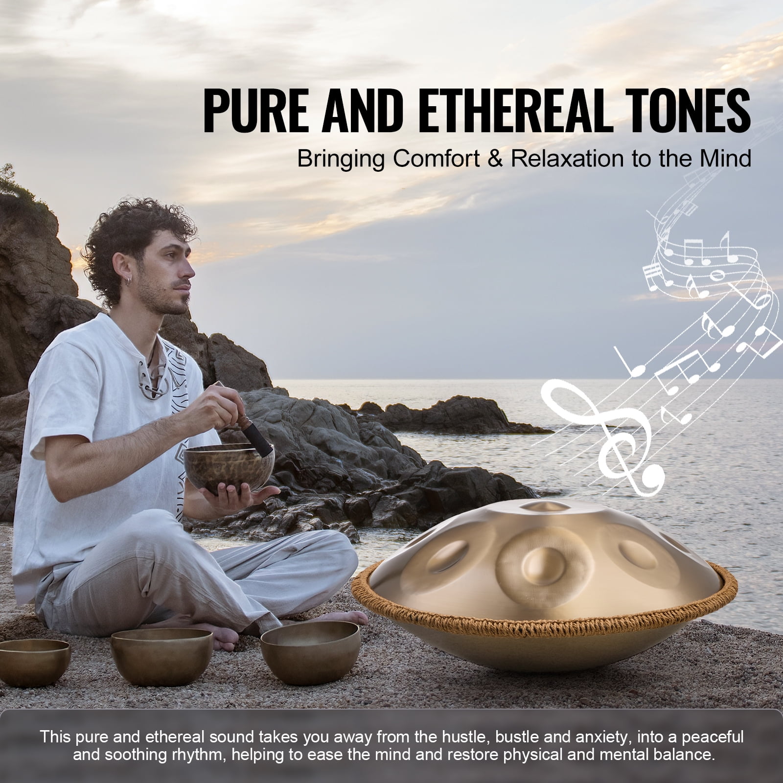 KFFKFF Percussion Drum, 22 inches & 10 Tones, D Minor Scale Drum, Percussion Instrument with Drumsticks, 432Hz KFFKFF Stand & Transport Case, Steel Therapeutic Tone Drum