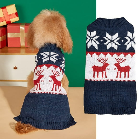 SIfdSeng Dog Clothes for Small Dogs Girl Christmas Charm Knit Round Neck Navy Blue Snowflake Red Deer Teddy/Frenchie Pet Sweater Dog Shirts for Small Dogs Male Pet Clothes for Small Dogs Girl