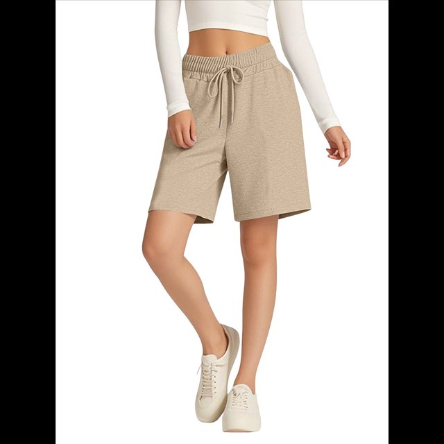 Pantalones Cortos Holgados con Bolsillos para Mujer, Hasta la Rodilla, para Yoga, Caminar, Hacer Ejercicio, Informales Caqui M