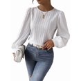 thumbnail image 3 of Women'S Long Sleeve Scoop Neck Pleated Front Fitted Blouse Tops White S, 3 of 8