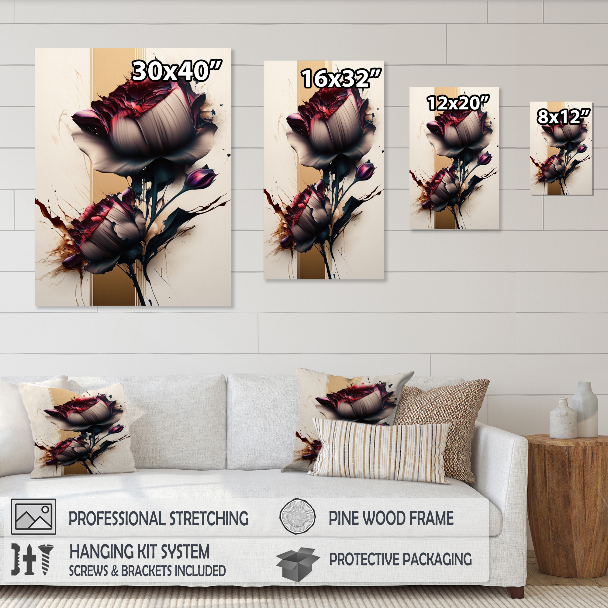 Designart Red Peony Flower On Abstract Paint II Canvas Wall Art