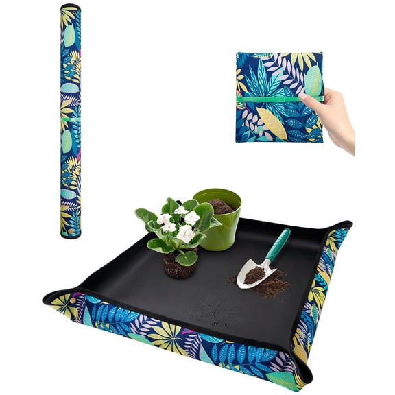 Deally Waterproof Foldable Potting Mat 29.5 x 29.5 Inches for Indoor Plant Transplanting and Succulent Repotting Tray with Mess Control