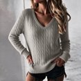 thumbnail image 3 of Dwellite Sweaters for Women Knit Long Sleeve V Neck Lightweight Casual Tops Fall Fashion Clothing Business Casual Outfits Gray M, 3 of 8