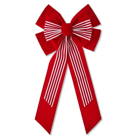 Red and White Stripe Decorative Christmas Bow, 23", by Holiday Time