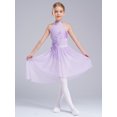 thumbnail image 4 of Sinleey Kids Girls Ballet Modern Lyrical Dance Dress Asymmetrical Hem Leotard Tutu Skirt Figure Ice Skating Dress Light Purple 14, 4 of 7