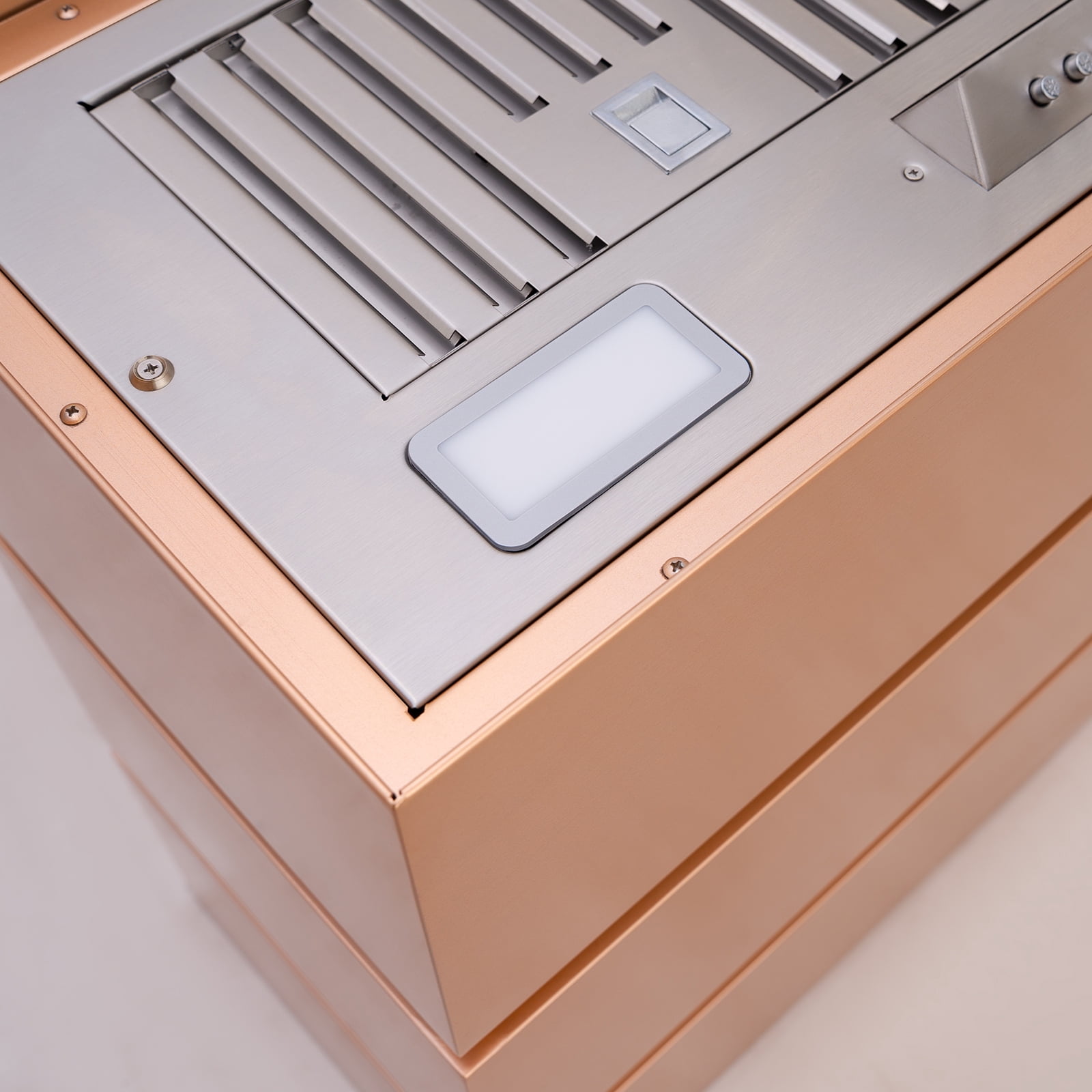 Akicon 30" Stainless Steel Range Hood, 3 Stacks Modern Box Ducted Kitchen Hood with Powerful Vent Motor, Wall Mount, 30"W*30"H*14"D, Copper