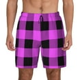 thumbnail image 2 of Goofa Purple Black Buffalo Plaid Printed Men's Swim Trunks Board Shorts Quick Dry Mens Swimming Trunks with Compression Liner,Breathable Fit Hawaii Beach Shorts-X-Large, 2 of 9