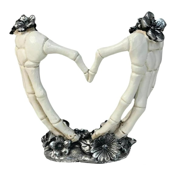 Halloween Heart Hand Sculpture Hand Heart Gesture 5.7x5.9 Inch Resin Gothic Decorative Hand Sculpture Heart Hand Skeleton Decorative Coffee Table Bookshelf Desktop