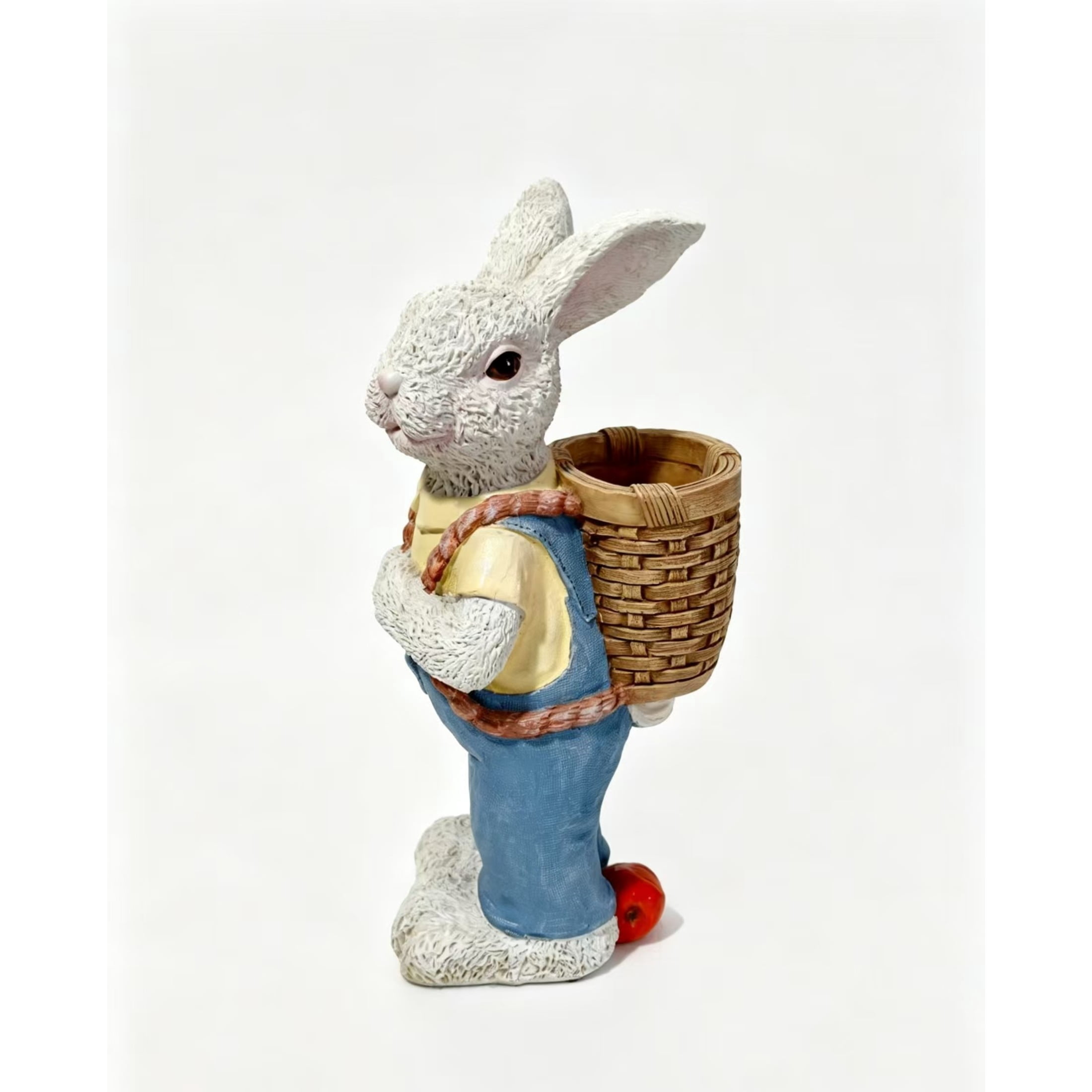 GDF Studio 16" Whimsical Rabbit Garden Statue with Flower Pot Backpack, Weatherproof Resin Crafts Sculpture Decor